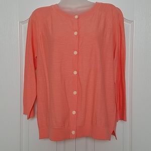 LOFT Button down cardigan, 3/4 sleeve, Coral